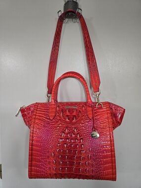 Brahmin Caroline Orange Croc-Embossed Structured Tote Bag